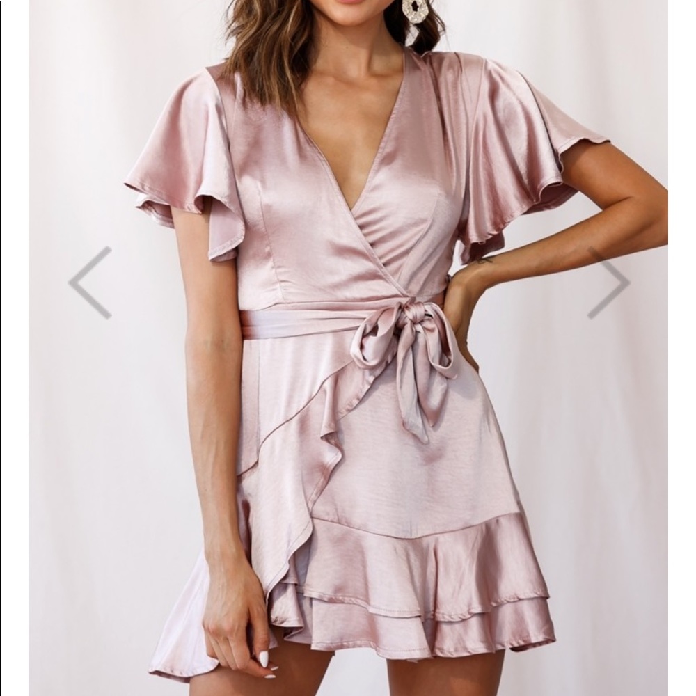 Cami Angel Sleeve Wrap Dress Rose Gold